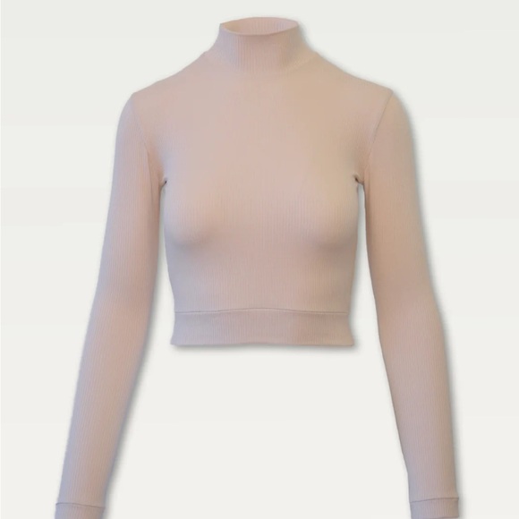 Hoibo ice blue ribbed exaggerated mock neck - Picture 4 of 5